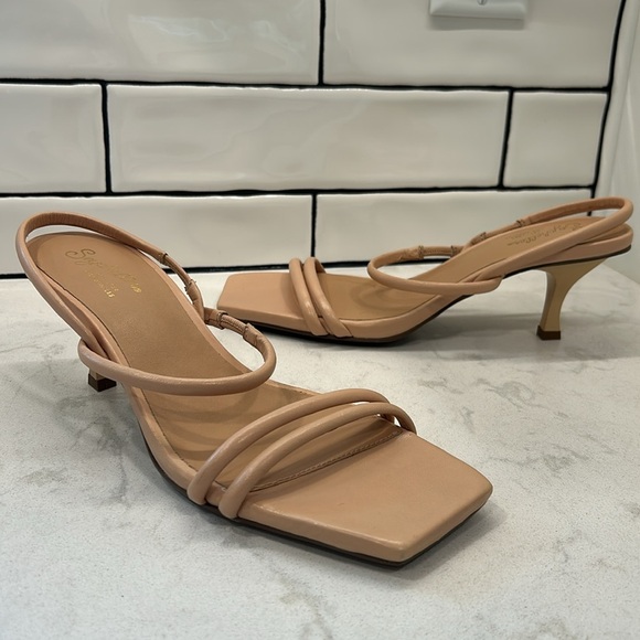 Seychelles Banks Leather Sandal Square Toe Neutral Kitten Heel 9 - Picture 16 of 16